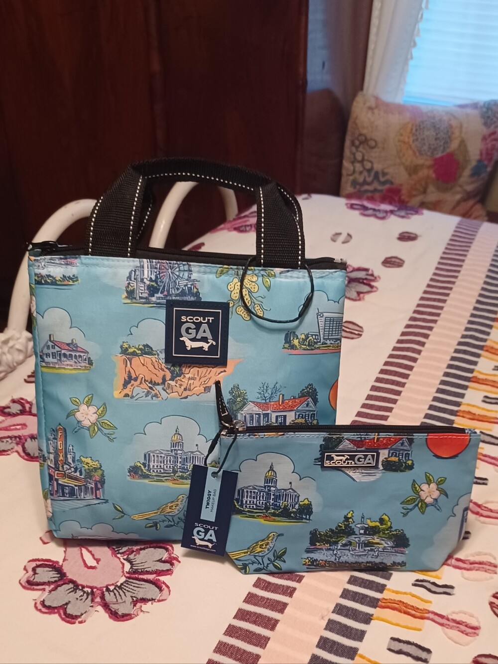 NWT Scout GA Georgia Print Lunch Bag and Makeup Pouch - Light Blue